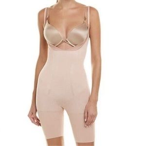 Spanx Slimmer & Shine Open-Bust Mid-Thigh Bodysuit Rose Gold 2325